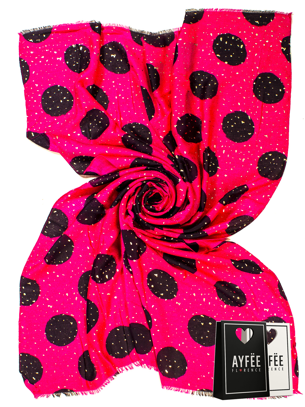 STOLA STAMPA MAXIPOIS CON GLITTER CM 90*180, 100% VISCOSE, MADE IN PRC - FUXIA